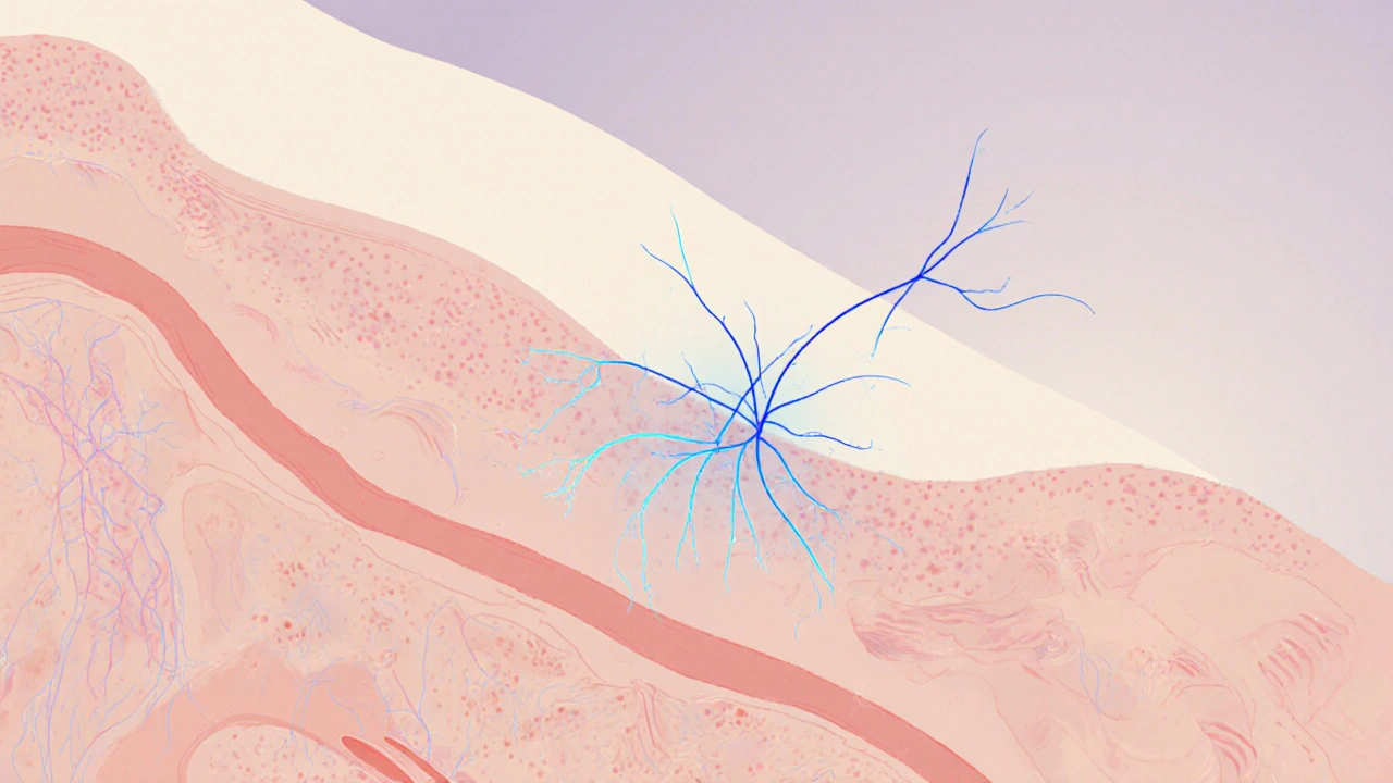 Abstraktní znázornění účinku chladu na krevní cévy v kůži.