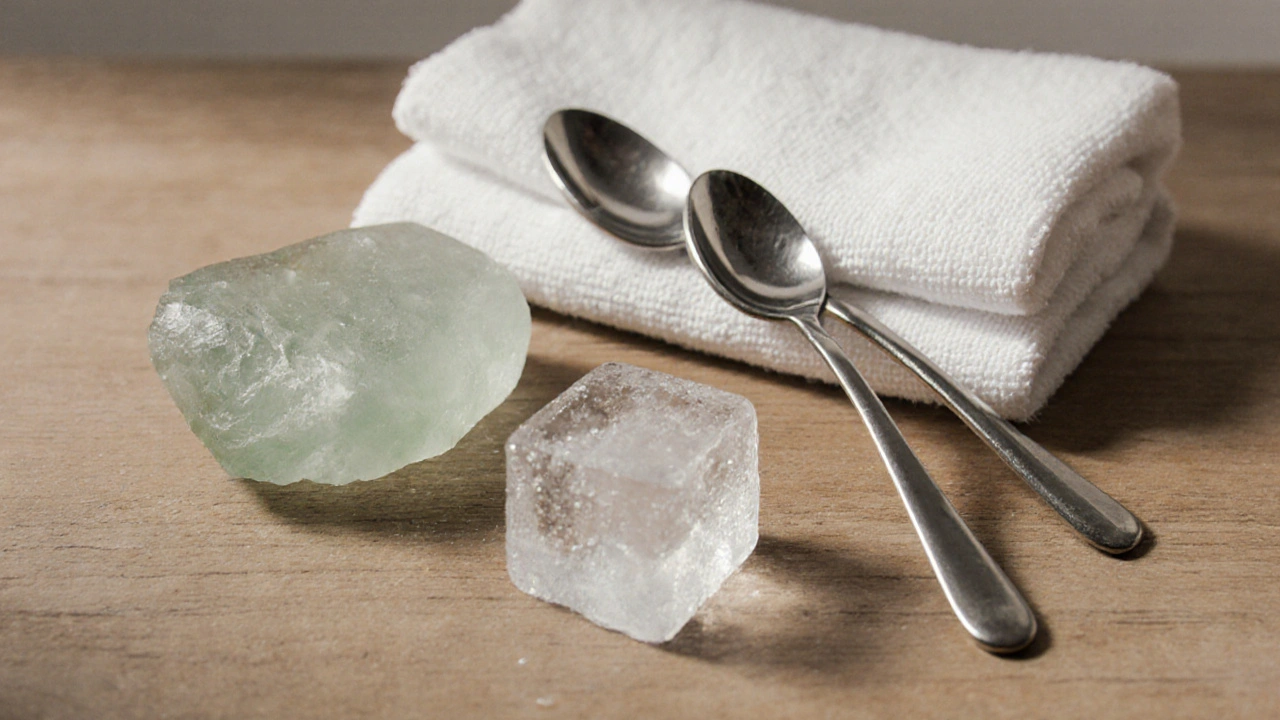 Alternativní metody chlazení obličeje: kámen, lžíce a obklad.