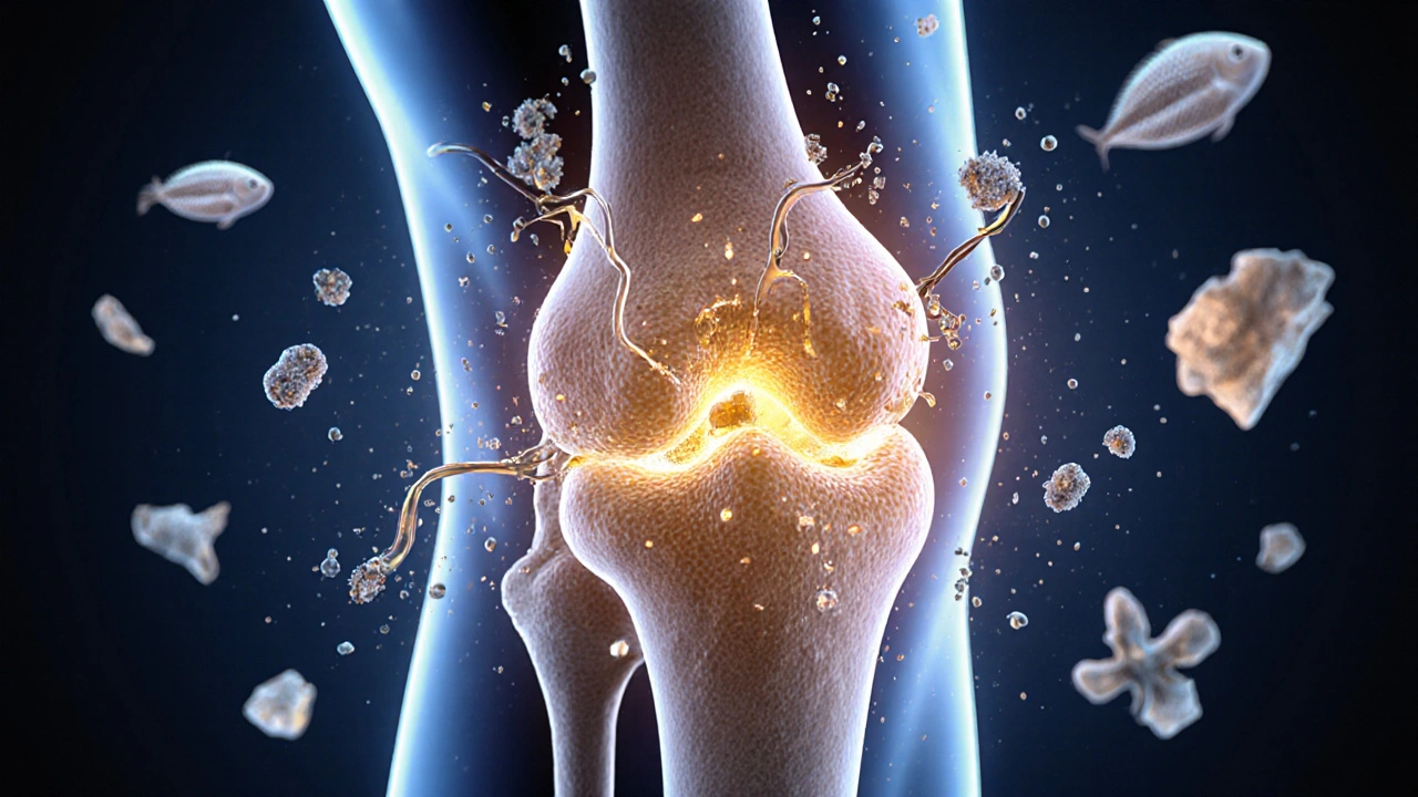 Kloub s obnovujícími se chrupavkami, do kterých vstupují molekuly rybího kolagenu.