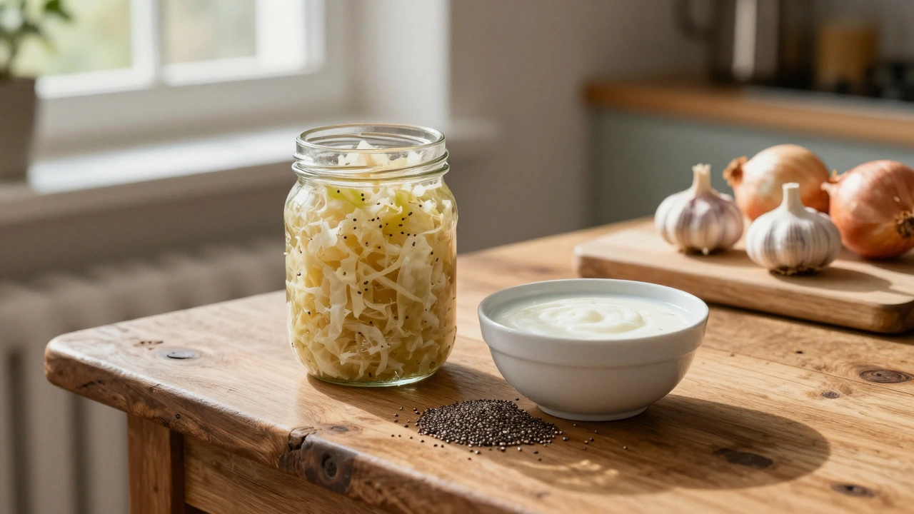 Česká kuchyně s kvaseným zelím, kefírem a prebiotickými potravinami.