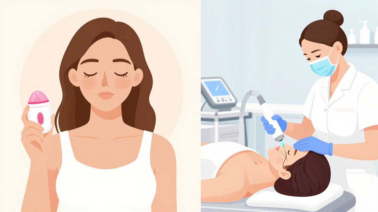 Dvě cesty odstraňování chloupků: neúčinné metody na levé straně, laserová léčba na pravé.