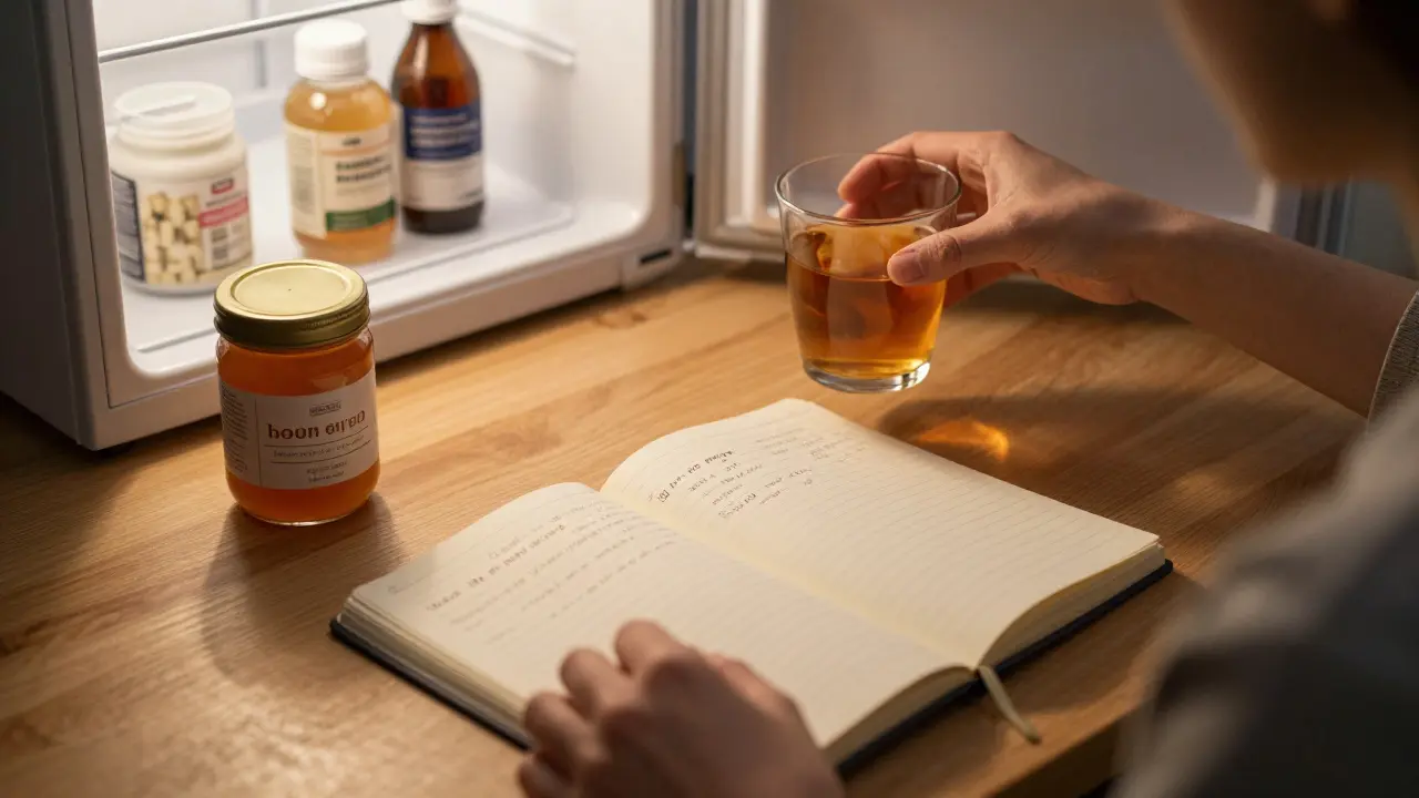 Osoba zapisující denní záznam o stravě a pocity při užívání probiotik