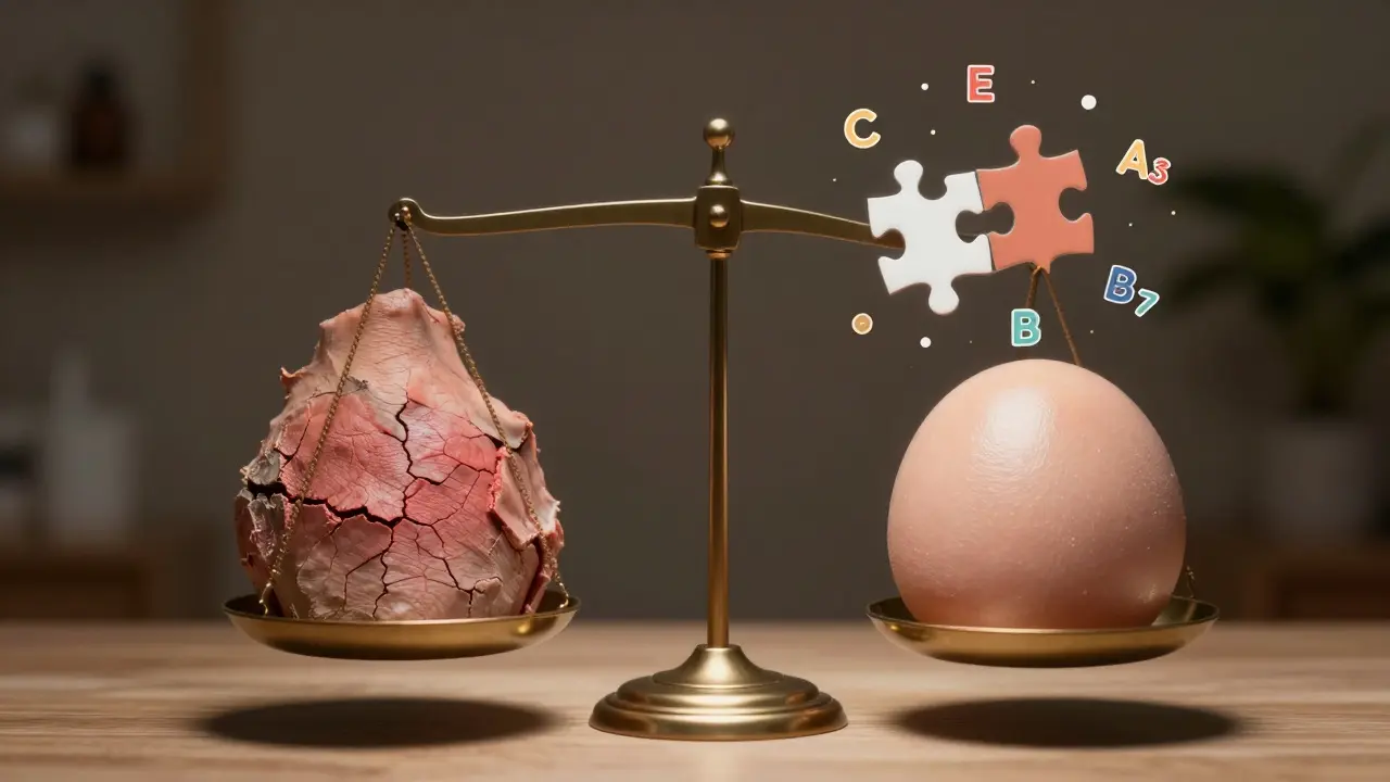 Váha s nezdravou a zdravou pokožkou, vitamíny jako kousky skládačky