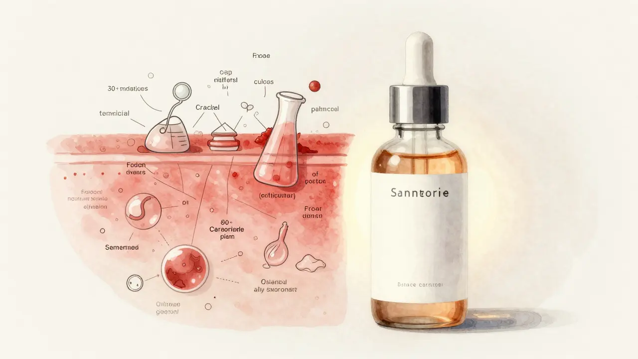 Dvě strany kosmetiky: jedna s příliš mnoha složkami a podrážděním kůže, druhá s minimálním složením a klidnou pokožkou.