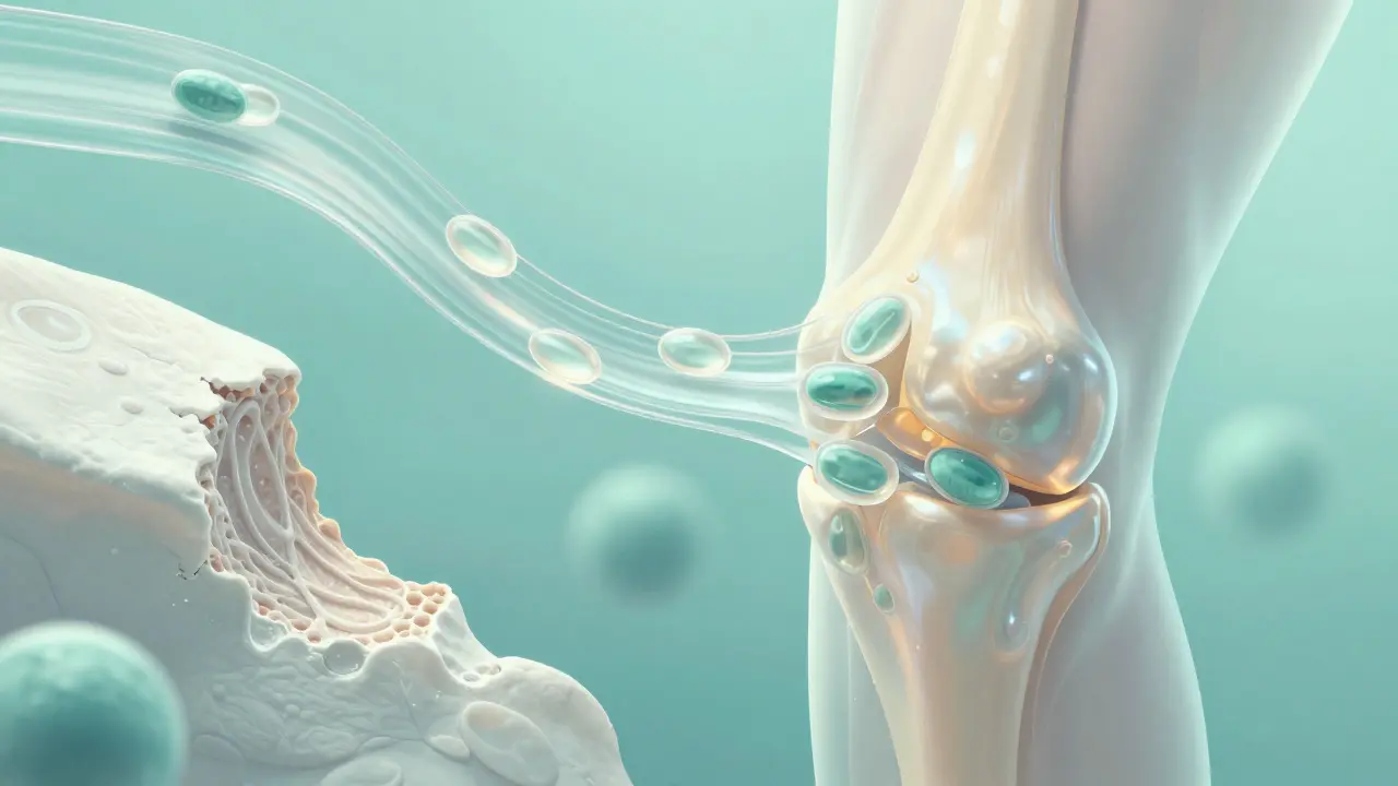 Molekulární scéna: rybí kolagen napájí kloub, kde buňky budují novou chrupavku.