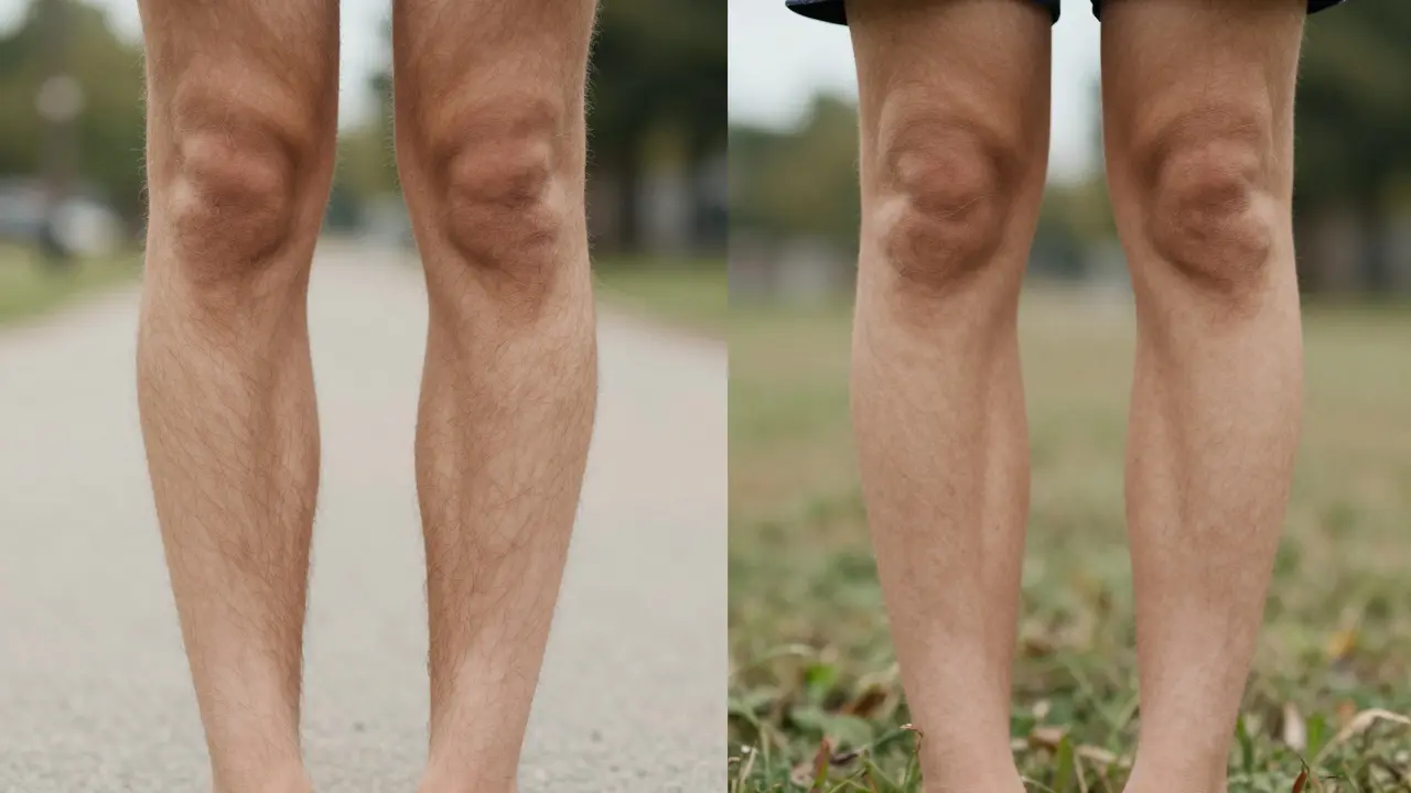 Porovnání před a po IPL depilaci na nohou po dvou letech s mírným zbytkem vlasů.