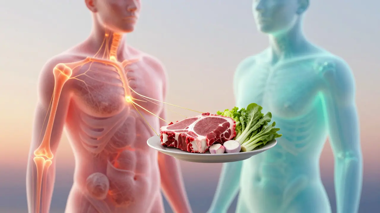 Tělo s viditelnými kolagenovými vlákny, která se regenerují při vyvážené výživě.