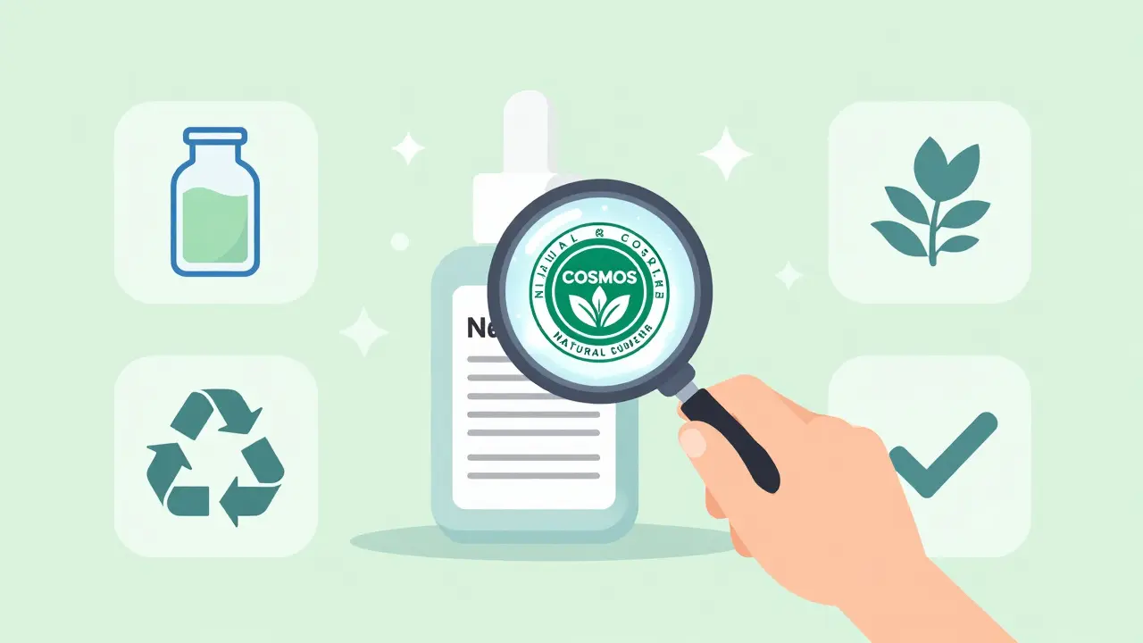 Ilustrace ověřování certifikátů u přírodní kosmetiky pro důvěryhodnost