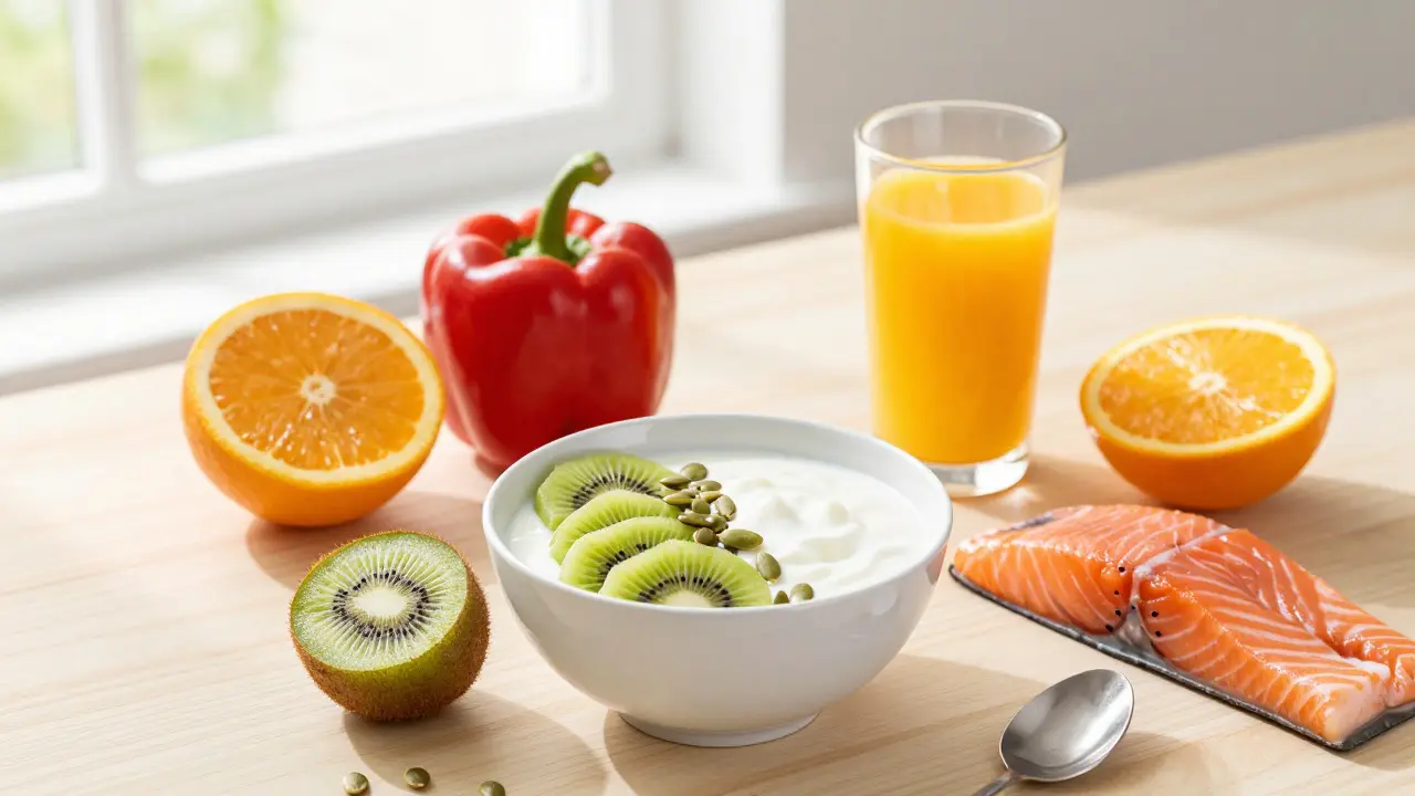 Zdravá snídaně s vitamínem C a bílkovinami pro podporu kolagenu