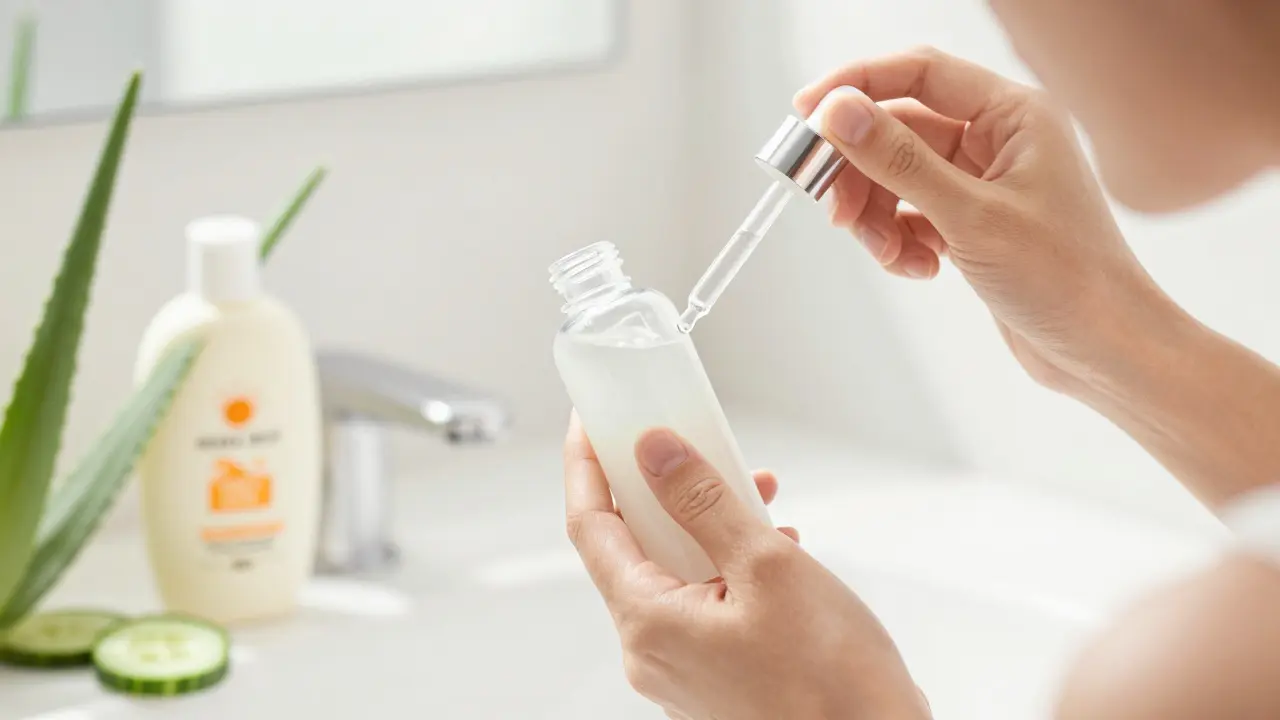 Žena aplikující hydratační sérum po peeling