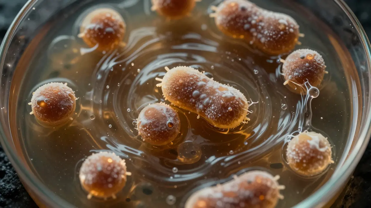 Makro záběr znázorňující přežití bakterií v žaludeční kyselině
