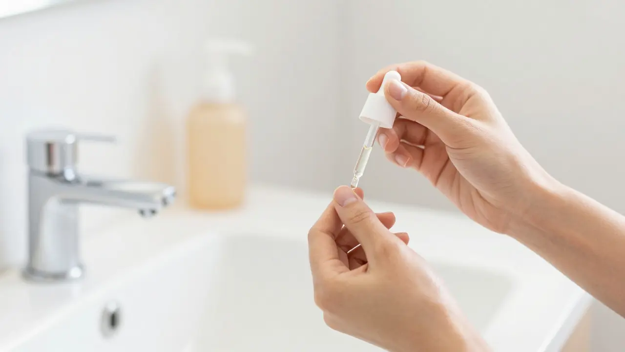 Nanášení hydratačního oleje na zdravé nehty v kůpelně