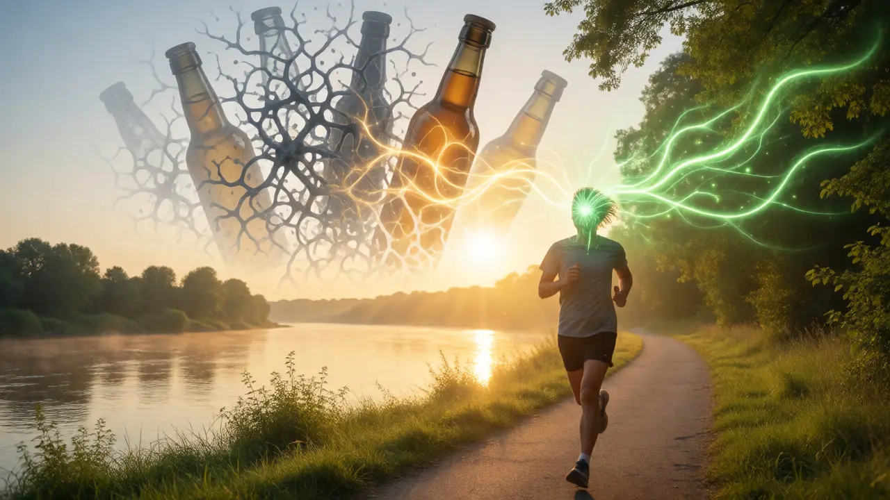 Běžec v přírodě symbolizující obnovu psychiky a neuroplasticitu bez alkoholu