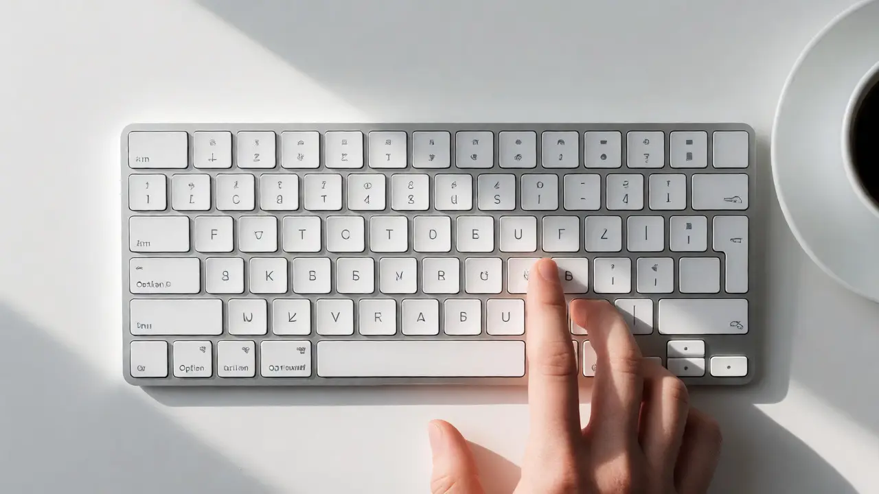 Detail klávesnice MacBooku ukazující zkratku pro napsání znaku ů