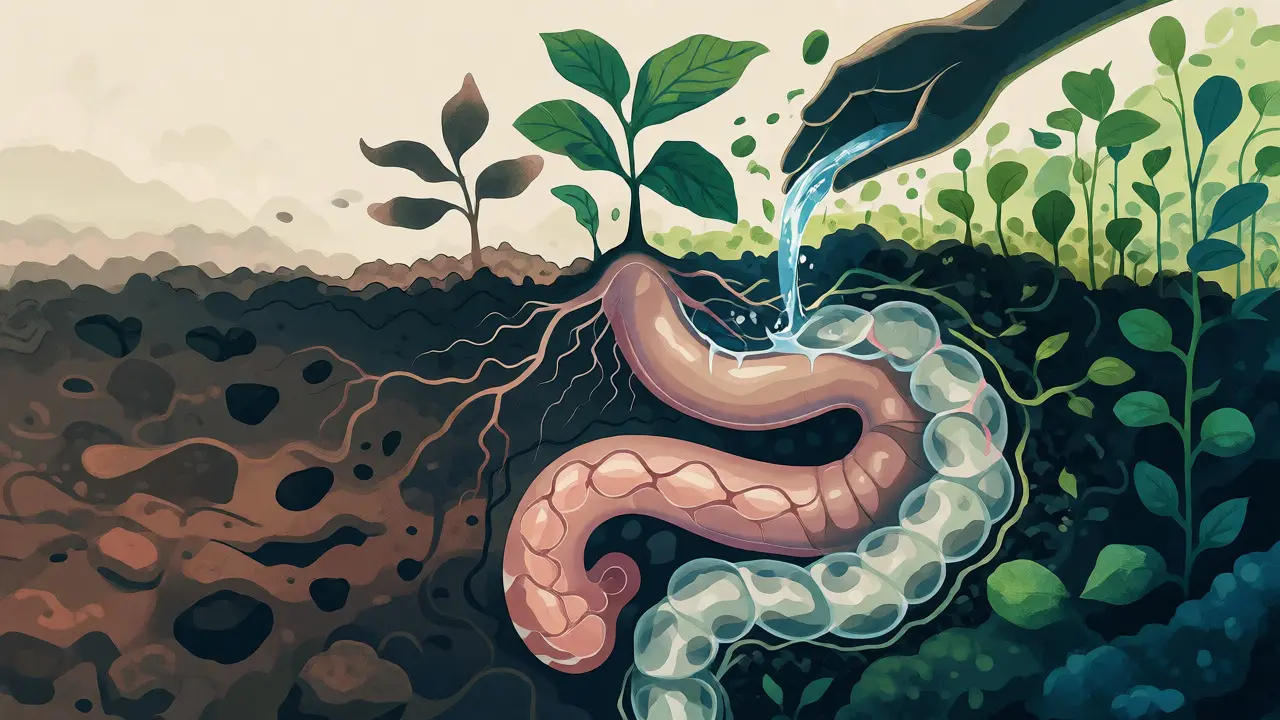 Ilustrace regenerace střevní mikroflóry jako ožívající zahrady
