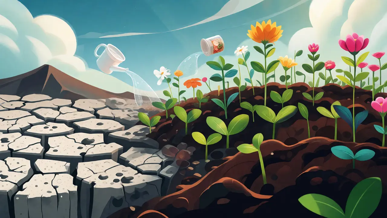 Ilustrace obnovy střevní mikroflóry jako kvetoucí zahrada