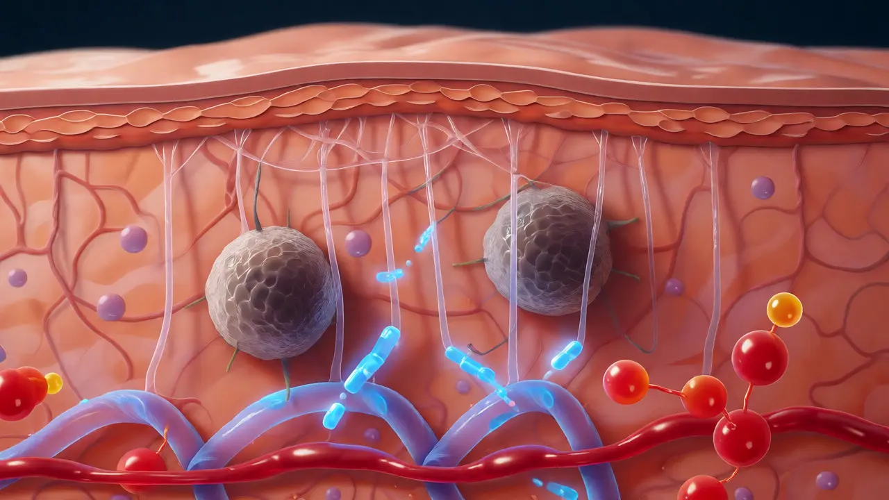 Ilustrace regenerace pleti na buněčné úrovni pomocí peptidů a vitamínu C